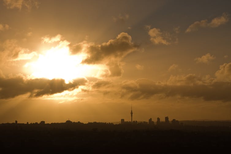 A sunny landscape of Auckland's skyline.