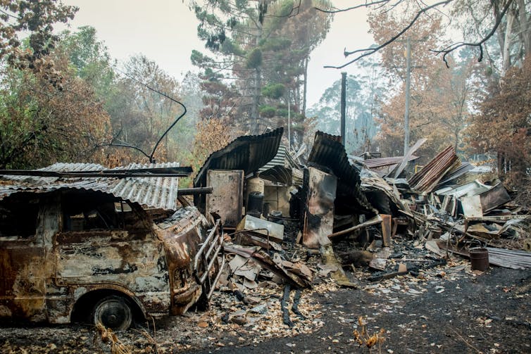 A burned out house after a bushfire