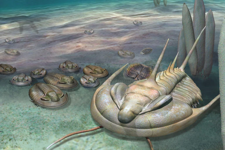 A reconstruction of trilobites during the Cambrian period.
