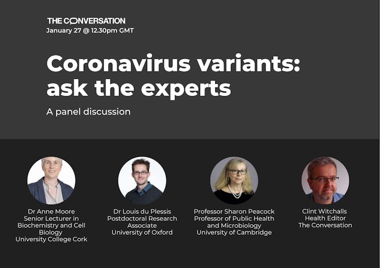 Banner promoting a webinar on the new coronavirus variants taking place on January 27 at 12.30pm GMT.