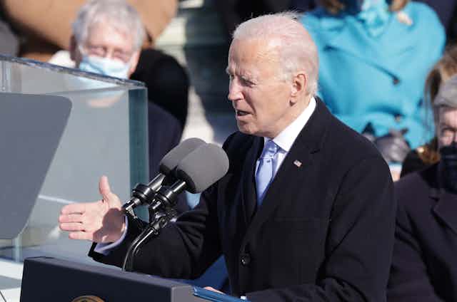 Joe Biden delivering his inaugural address. 