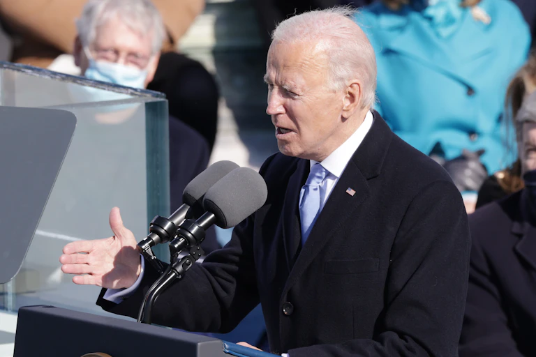 Joe Biden delivering his inaugural address.