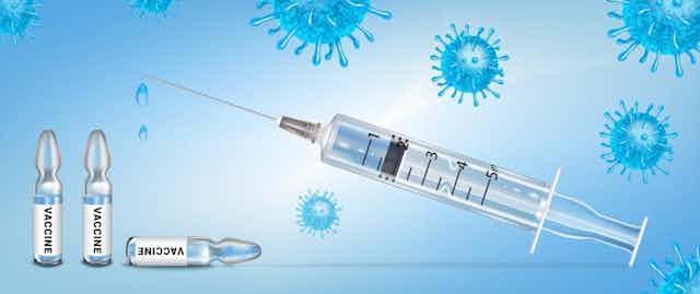 Syringe and vaccine ampoules illustration