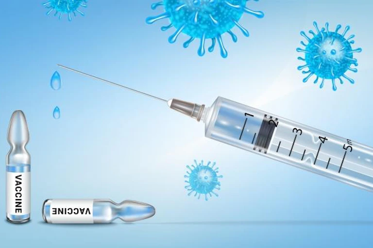 Syringe and vaccine ampoules illustration