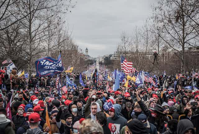 Trump supporters marching to the Capitol.