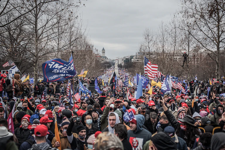 Trump supporters marching to the Capitol.