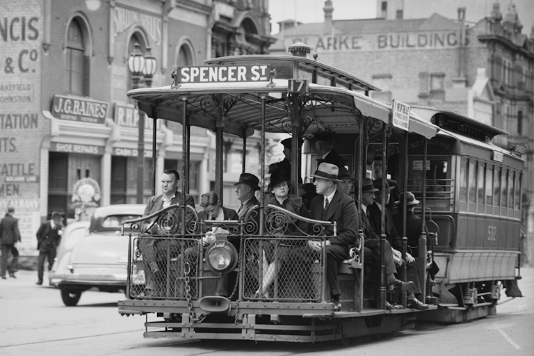 Office workers on tram in 1940