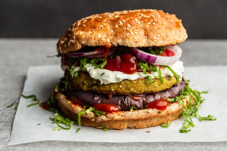 Veggie burger on a table