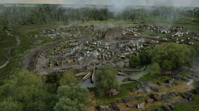 Computer-generated impression of the viking camp at Repton, England.