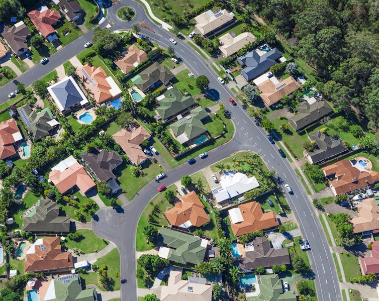 Aerial view of suburban Australian homes