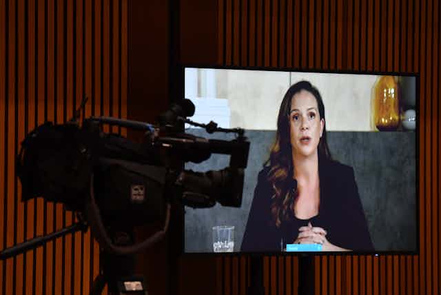 Google Australia Managing Director appears before Senate commitee on a video screen