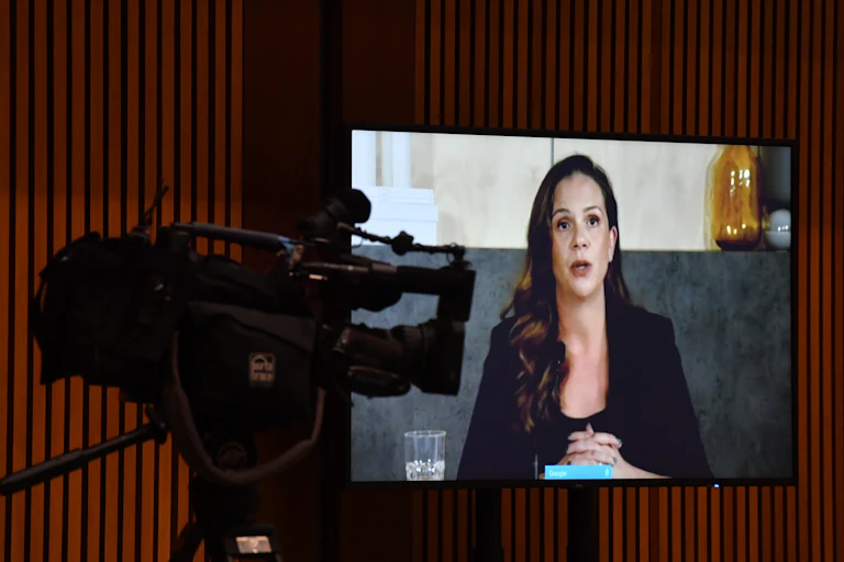 Google Australia Managing Director appears before Senate commitee on a video screen