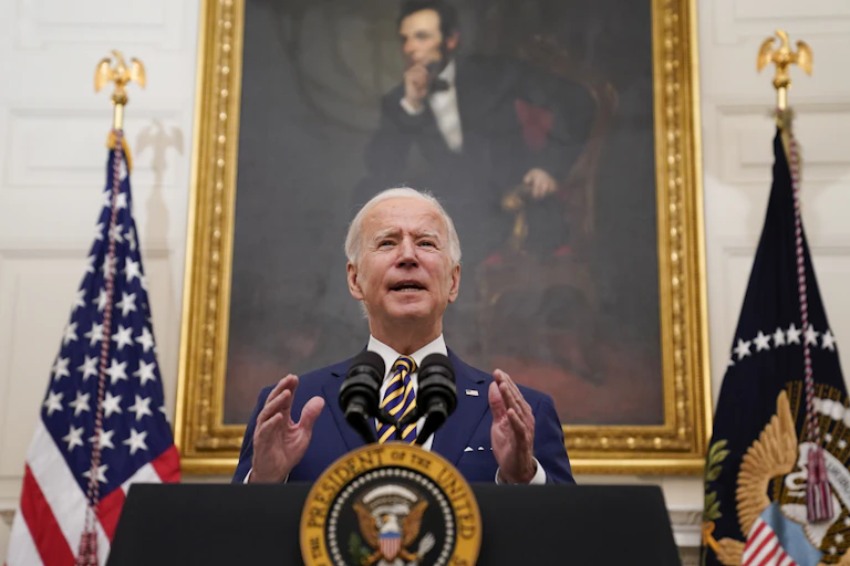 President Joe Biden gives a speech about the economy in the State Dining Room of the White House on Jan. 22.