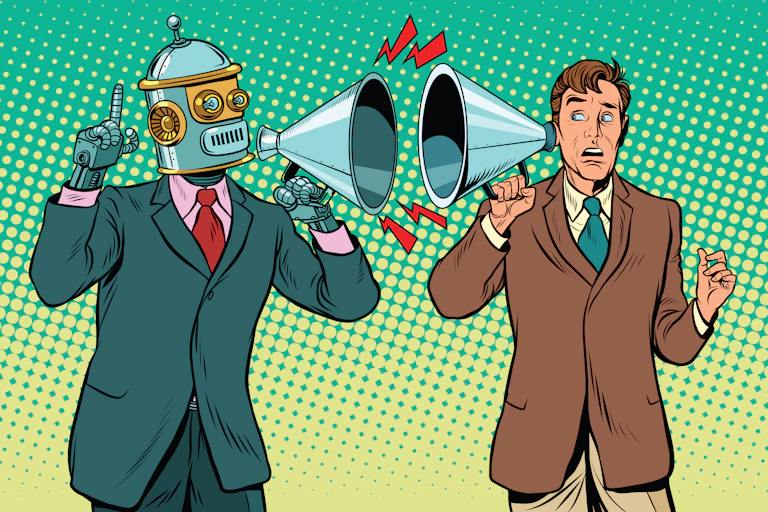 Un robot parle à un humain.