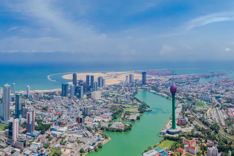 Aerial view of city and sea