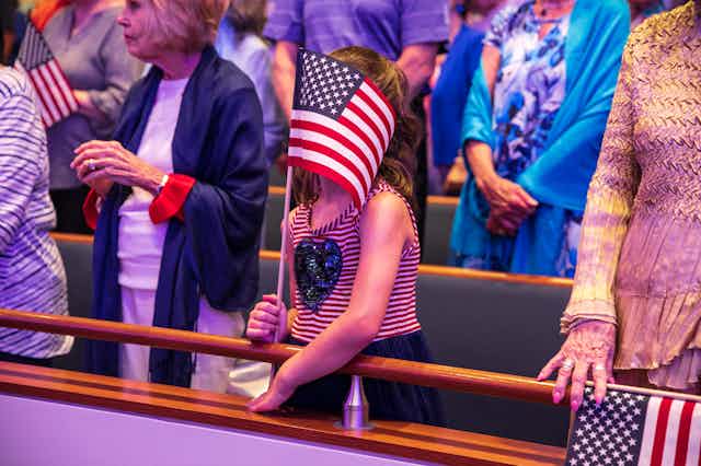Congregants at First Baptist Dallas church celebrate Freedom in Dallas, Texas on Sunday, June 30, 2019.