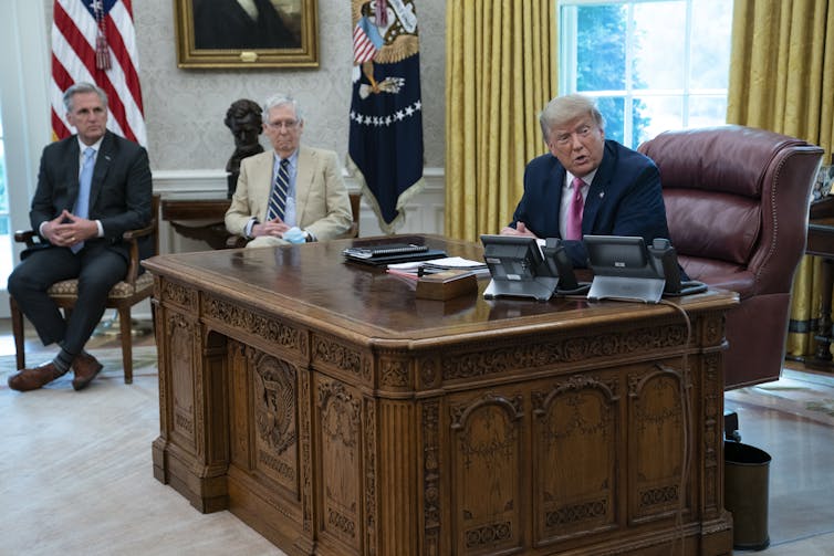 Kevin McCarthy, Mitch McConnell and Donald Trump in the Oval Office