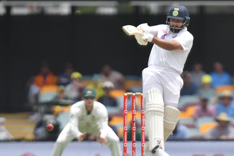 Still of Rishabh Pant of India hitting a cricket ball.
