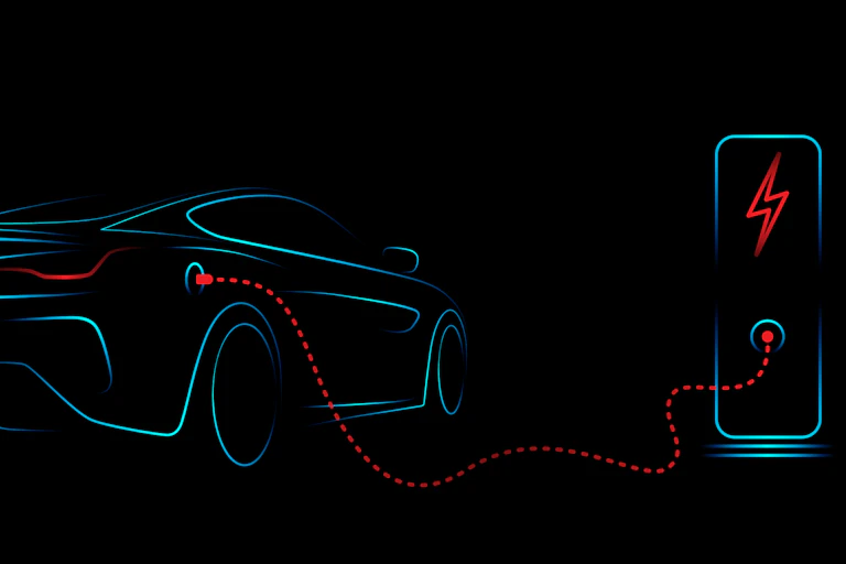 Concept drawing of electric car being charged