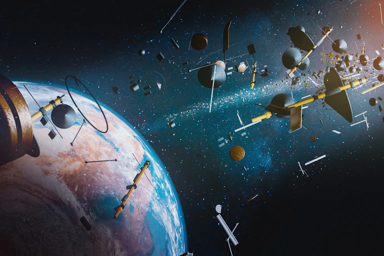 A rendering of space junk.