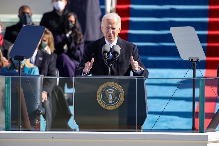 Joe Biden pendant son discours d'investiture le 20 janvier 2021 à Washington.