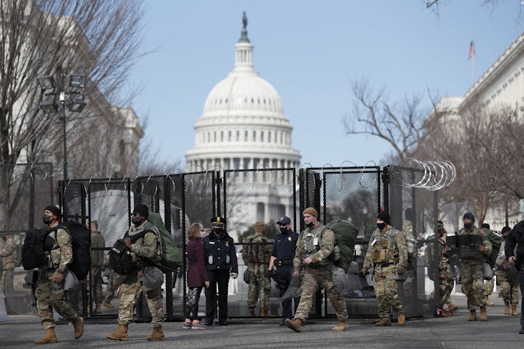 Troops in front of the U.S. Capitol.