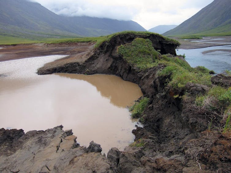 Thawing permafrost forming a lake.