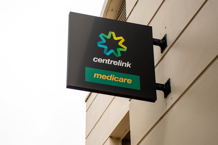 A sign for Centrelink and Medicare