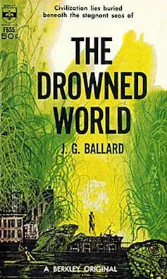 A book cover depicting a lone figure on a rooftop surrounding by vegetation and water.