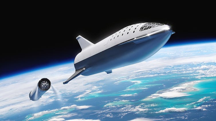 Artist's impression of Super Heavy separating from Starship.