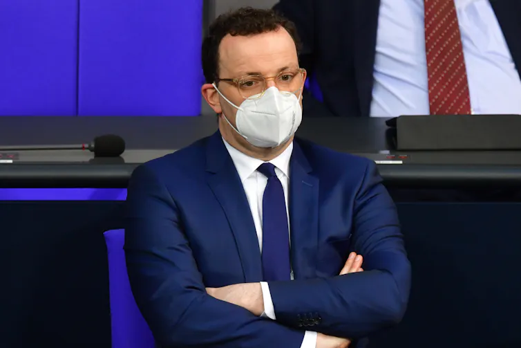 German health minister Jens Spahn, wearing a COVID mask.