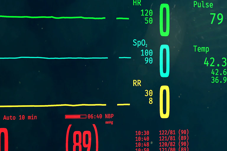 A vital signs monitor reading zero