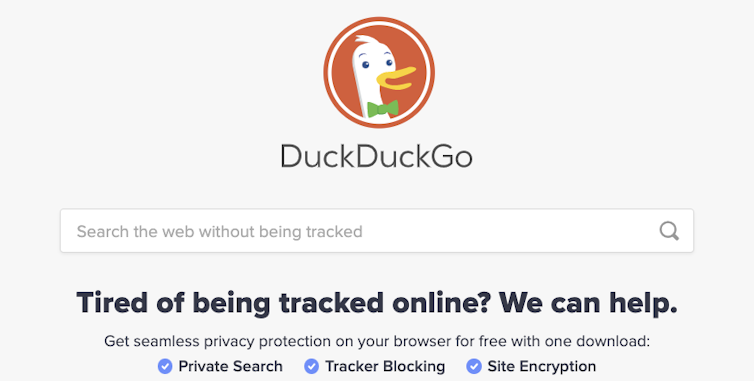 The DuckDuckGo homepage