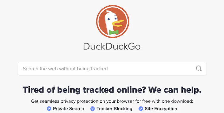 The DuckDuckGo homepage