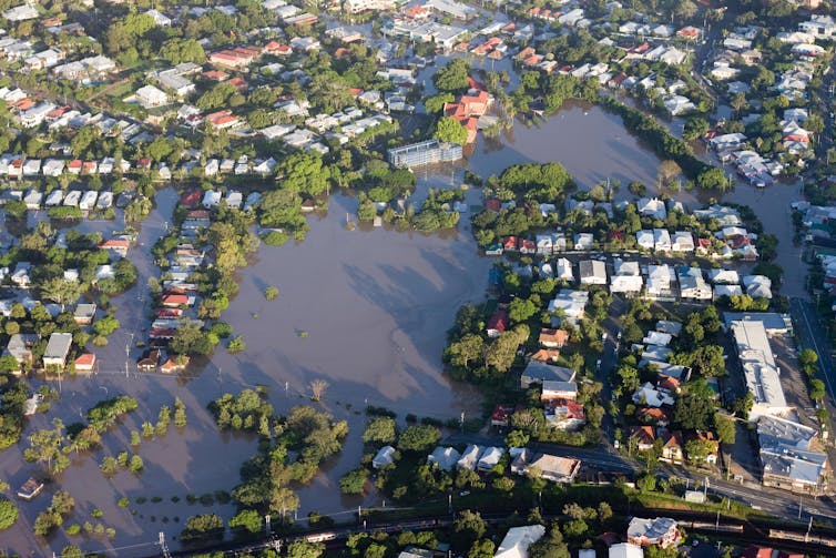 Floodwaters collect in a Brisbane suburb.