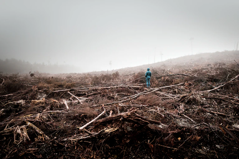 Person stands in logged Tarkine forest