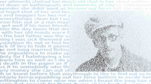 Retrato de James Joyce sobre textos de su _Ulises_. Wikimedia Commons / Maxf, CC BY-SA