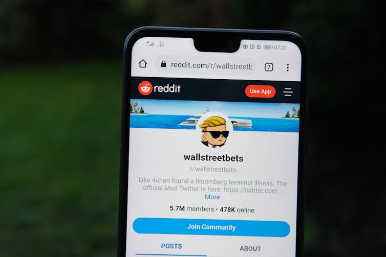 WallStreetBets on Reddit on a smartphone