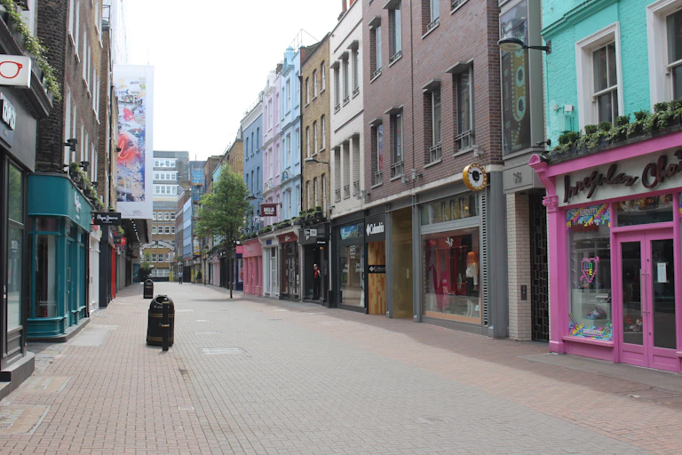 Empty high street in London