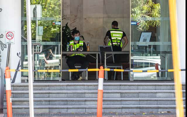 Security guards at a Perth quarantine hotel