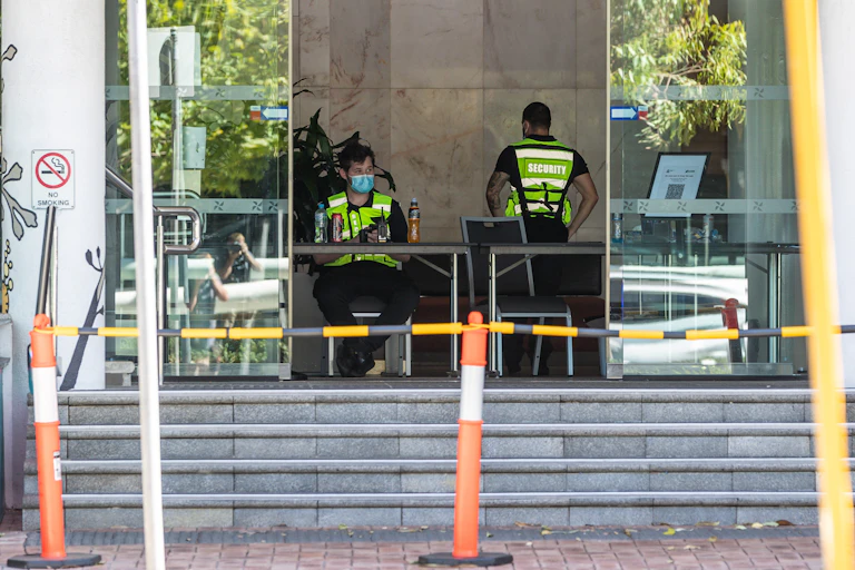 Security guards at a Perth quarantine hotel