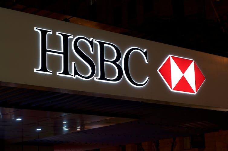 HSBC sign lit at night
