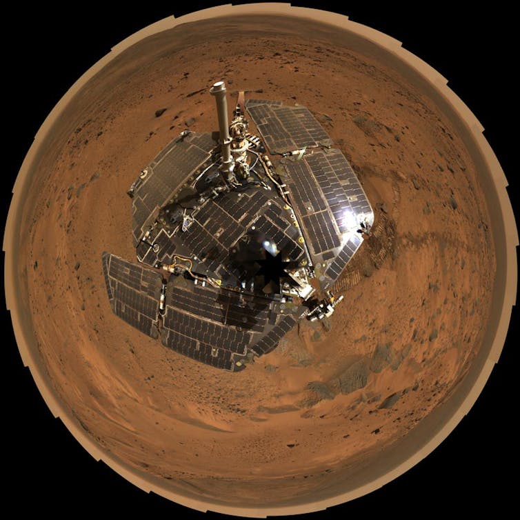 Looking down on Spirit rover.