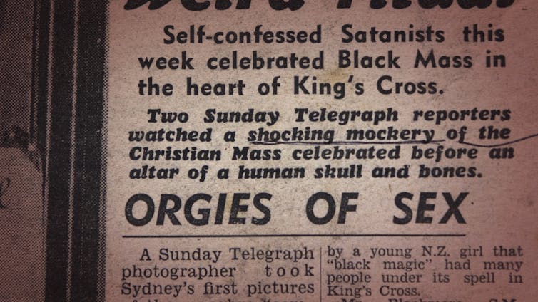 Newspaper reads: self-confessed Satanists this week celebrated Black Mass in the heart of Kings Cross.