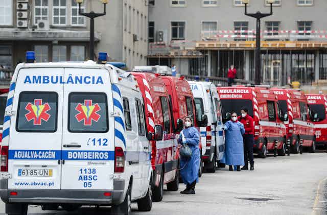 A row of ambulances in Lisbon, Portugal.