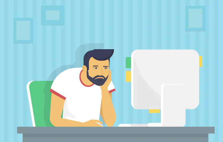 An illustration of a bored man staring at a screen.
