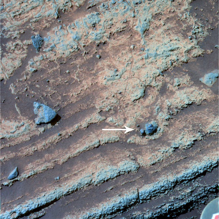 A small crater on Mars.