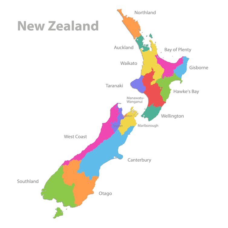 A map showing New Zealand's administrative divisions.