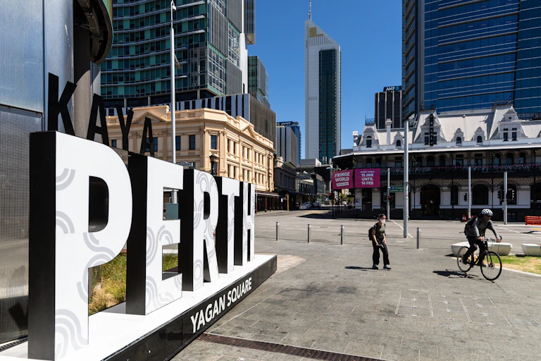 People in Perth, Australia, wearing masks