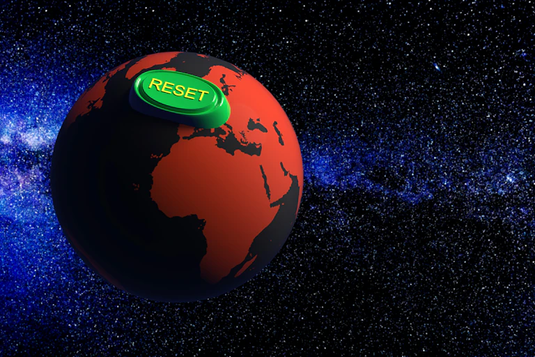 Image of Earth with 'RESET' button on it